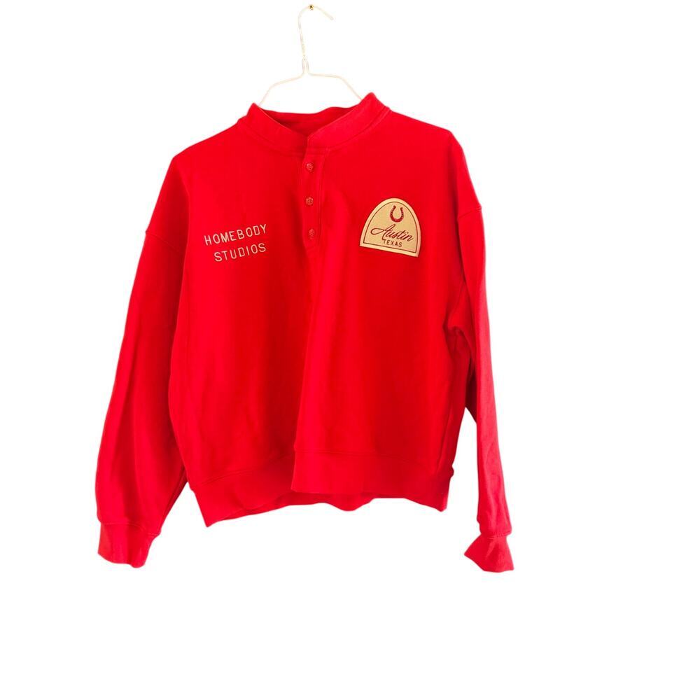 Homebody Studios Sweatshirt Austin Texas Embroidered Cotton Red Size Medium